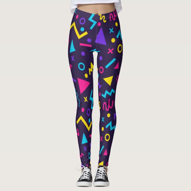Legging Padrão de Estilo Memphis dos Anos 80 (Frente)