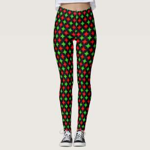 Legging Padrão de estrela de diamante verde e vermelho no 
