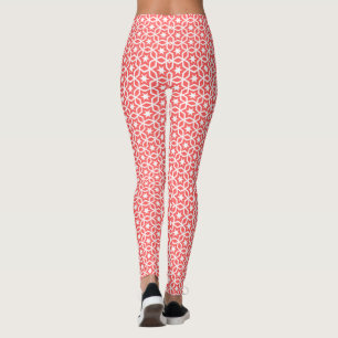 Legging Padrão de Estrela de Lata Branca e Coral