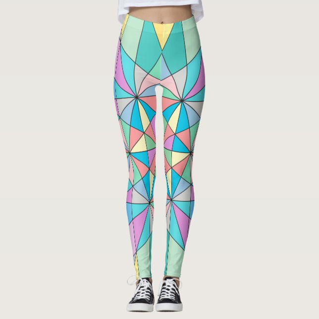 Legging Padrão de Estrela de Triângulo Mosaico Pastel Retr (Frente)