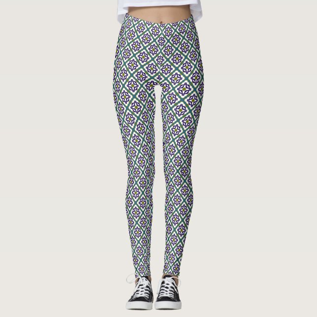 Legging Padrão de estrela do diamante da flor (Frente)