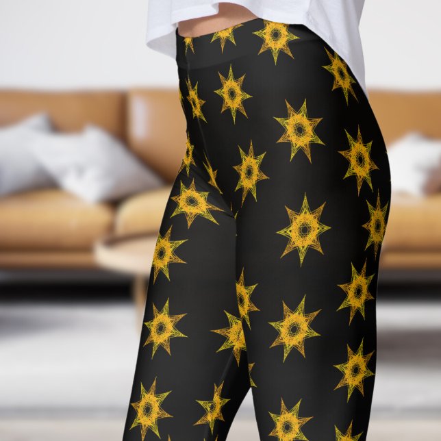 Legging Padrão de estrela Dourada e preto brilhante (Star on Black )