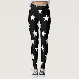 Legging Padrão de Estrela Preto e Branco Simples Moderno E