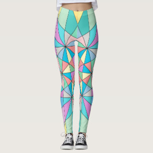 Legging Padrão de Estrela Triangular Mosaico Pastel Retro