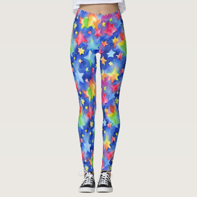 Legging Padrão de Estrelas Coloridas de Magia da Moda  (Frente)