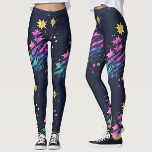 Legging Padrão de Estrelas Coloridas e Frias de Fogos de A