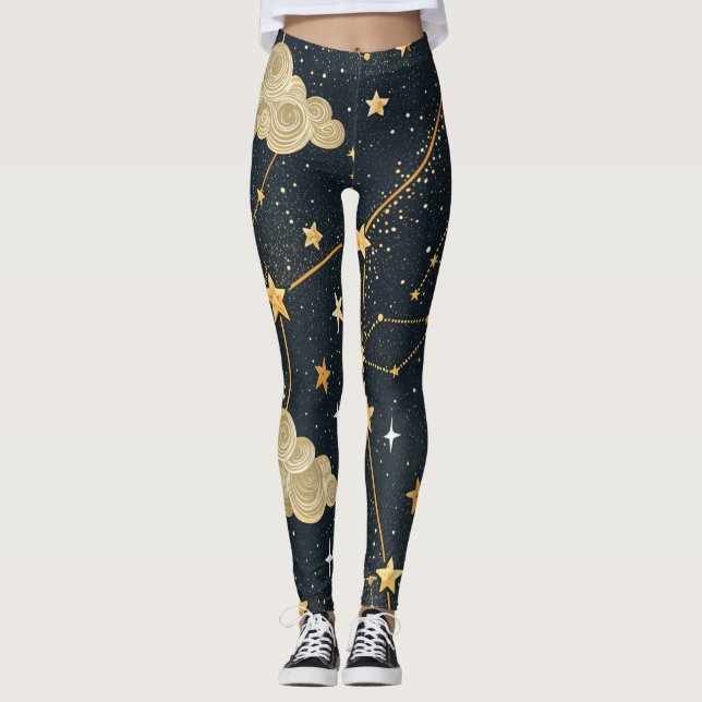 Legging Padrão de Estrelas da Constelação Celeste (2) (Frente)