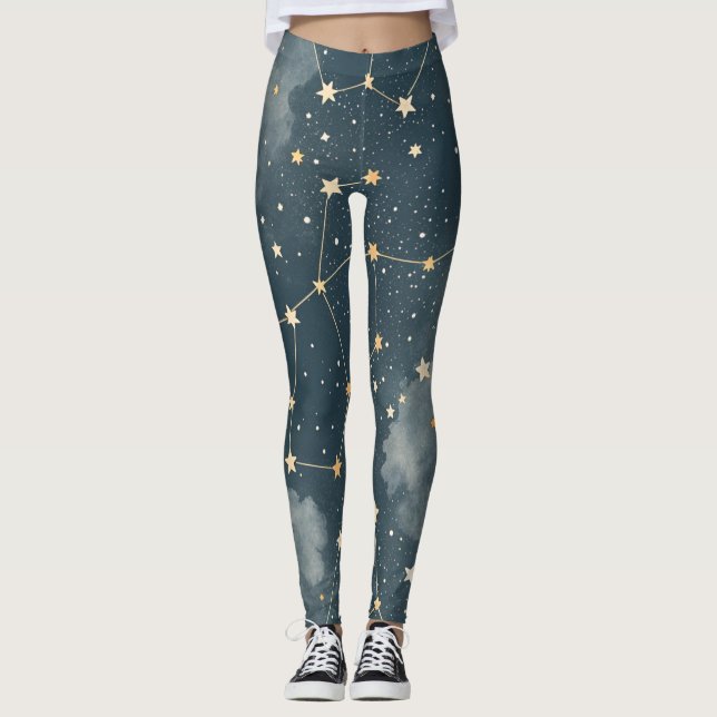 Legging Padrão de Estrelas da Constelação Celeste (4) (Frente)