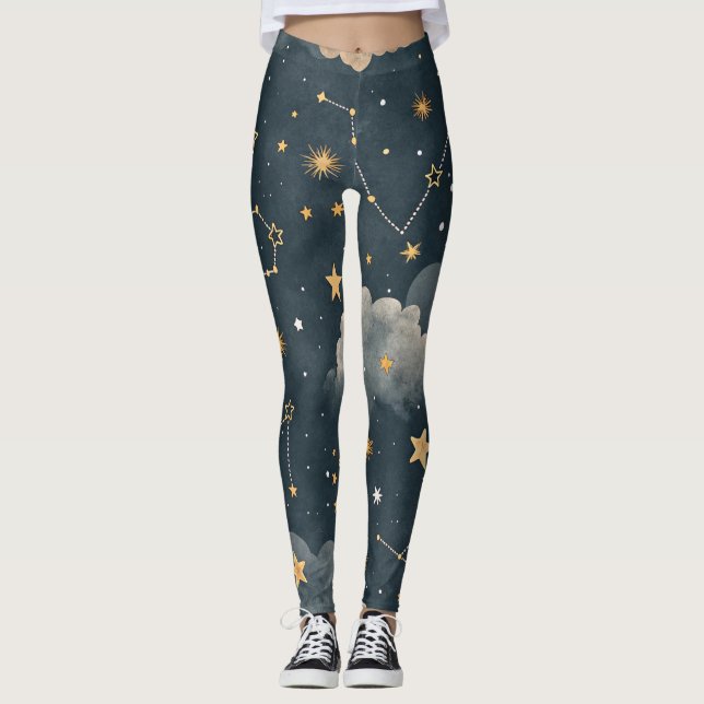 Legging Padrão de Estrelas da Constelação Celeste (5) (Frente)