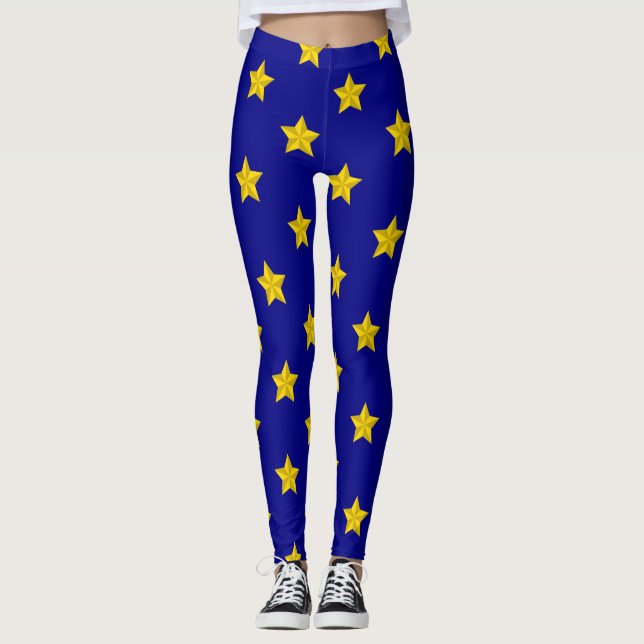 Legging Padrão de estrelas Douradas, Marinho azul, exclusi (Frente)