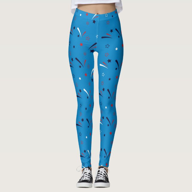 Legging Padrão de Estrelas e Fogos de Artifício Festa Azul (Frente)