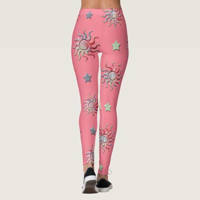 Legging Padrão de estrelas e sóis rosa (Verso)