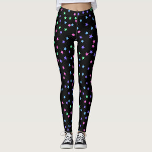 Legging Padrão de estrelas roxas cor-de-rosa azul verde