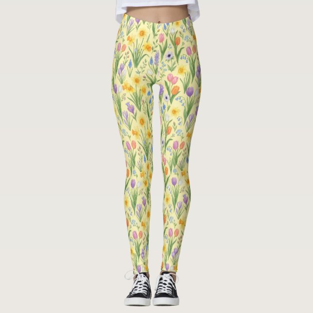 Legging Padrão de Explosão de Flores da Primavera (Frente)