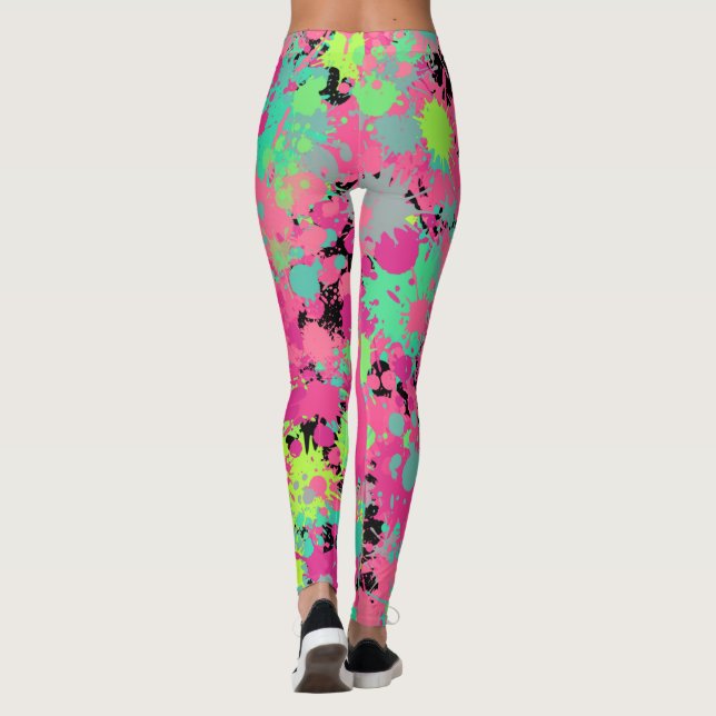 Legging Padrão de Explosão de Manchas Rosa e Verde Férias  (Verso)