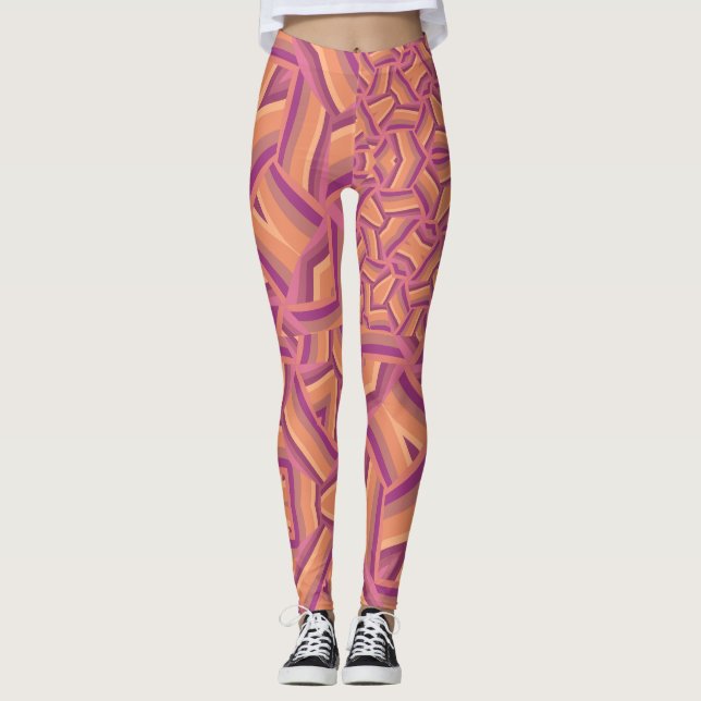 Legging Padrão de Explosão Psicodélica – Rosa e Laranja Gr (Frente)