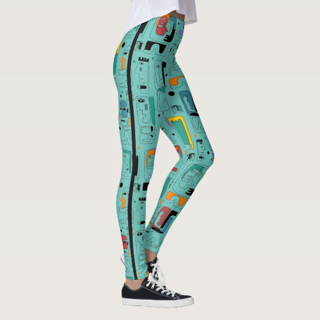 Legging Padrão de faces maias tribais abstratas 1 (Direita)