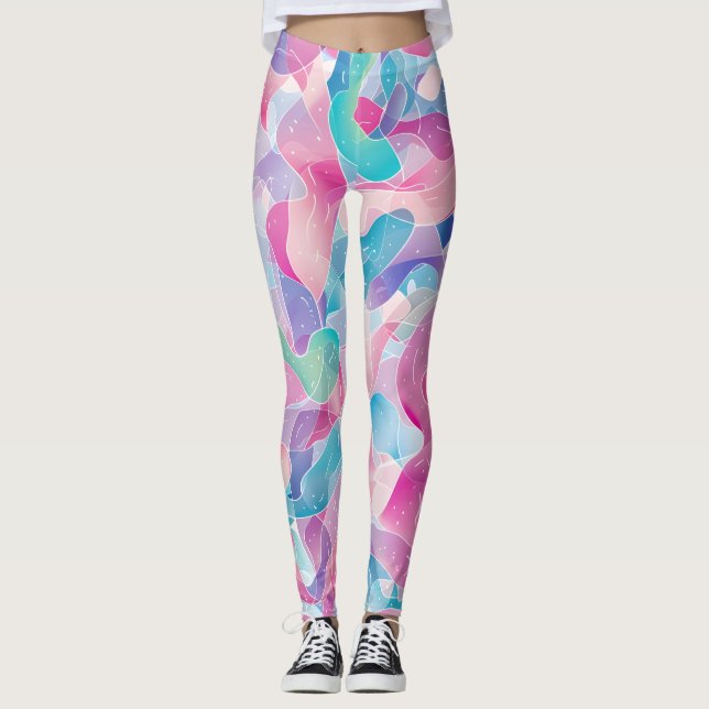 Legging Padrão de Faixa Abstrata Pastel (Frente)
