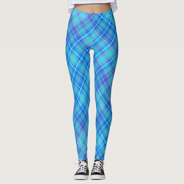 Legging Padrão de Faixa Azul de Textura do Tecido-43657 (Frente)