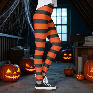 Legging Padrão de faixa laranja e preta