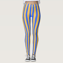 Legging Padrão de Faixa Vertical Dourada e Azul Negrito
