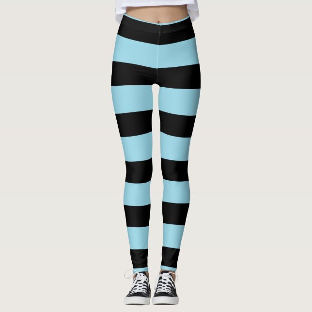 Legging Padrão de faixas de linha azul e preta (Frente)