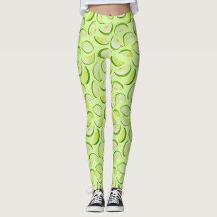 Legging Padrão de Fatia de Maçã Verde