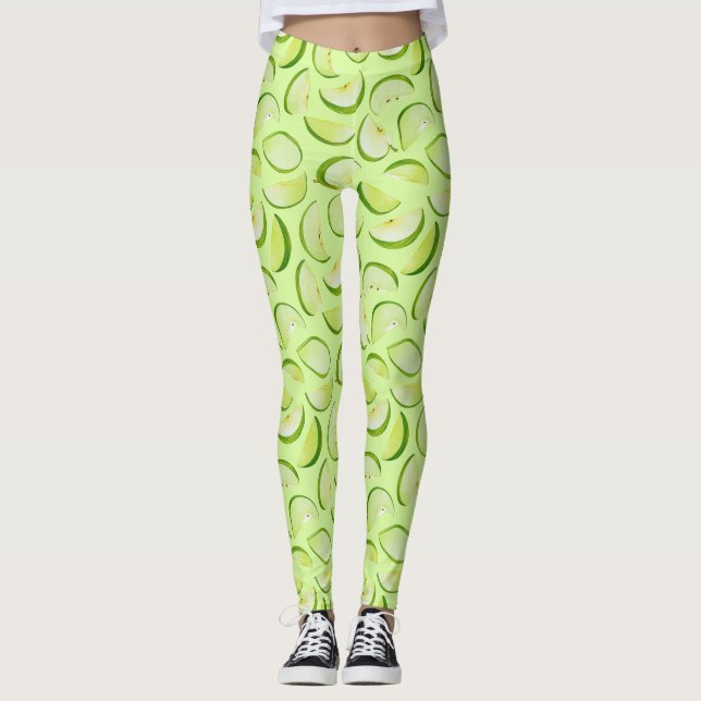 Legging Padrão de Fatia de Maçã Verde (Frente)