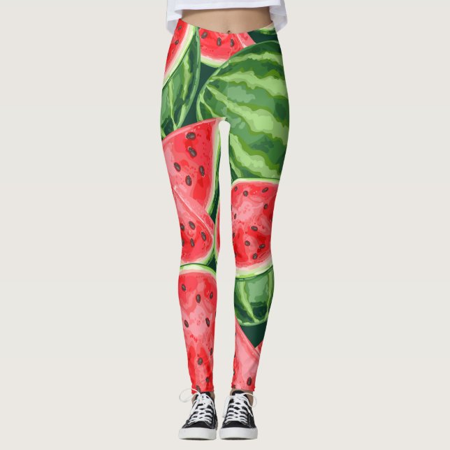 Legging Padrão de Fatias de Melancia de Verão Vibrante (Frente)