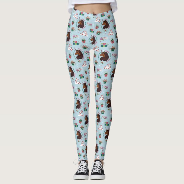 Legging Padrão de Feriado Afro Unicorn (Frente)