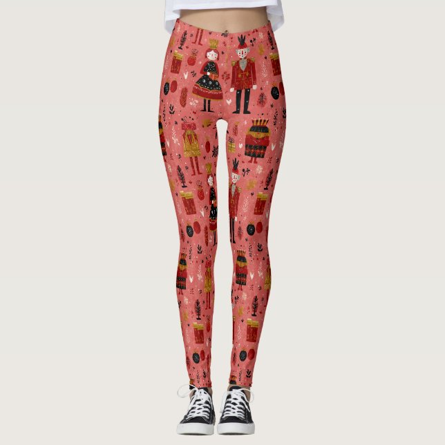 Legging Padrão de Férias do Quebra-Nozes Caprichoso (Frente)
