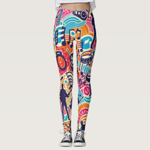 Legging Padrão de festival de música colorida