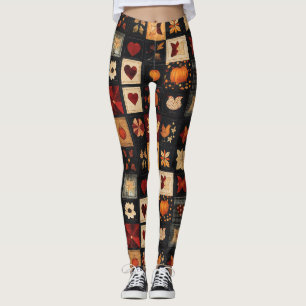 Legging Padrão de Filtro de Arte Folk Denim   Patch Rustic