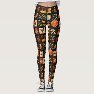 Legging Padrão de Filtro de Arte Folk do outono Patchwor