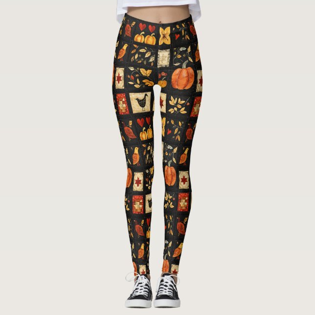 Legging Padrão de Filtro de Arte Folk do outono | Patchwor (Frente)