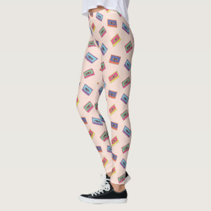 Legging Padrão de fita de cassete de áudio de Neon Retro