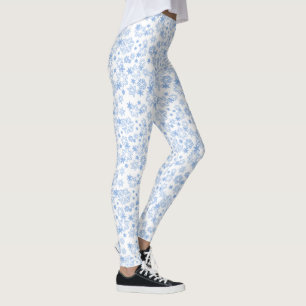 Legging Padrão de Floco de Neve de Inverno Azul Claro