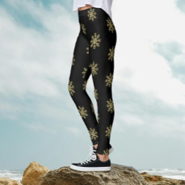 Legging Padrão De Floco De Neve De na moda Preto E Dourado