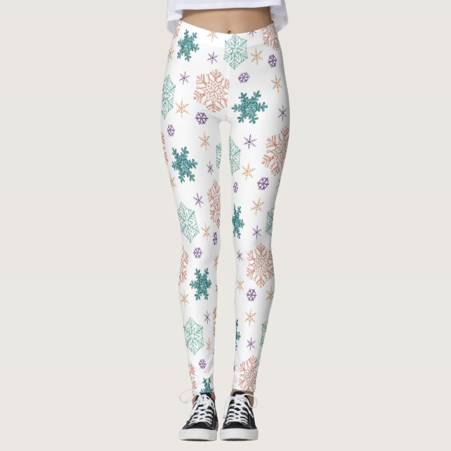Legging Padrão de Floco de Neve do Pastel Elegante (Frente)