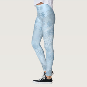 Legging Padrão de flocos de neve com brilho azul Elegante