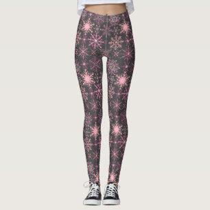 Legging Padrão de flocos de neve Cor-de-rosa D Cinzas BG