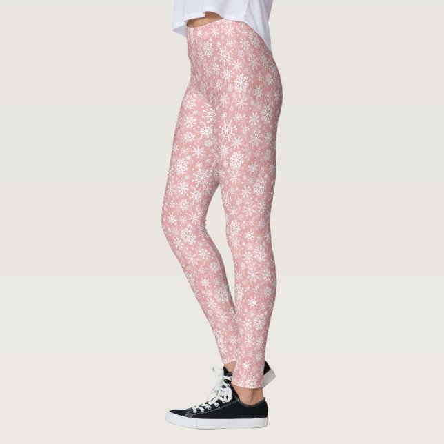 Legging Padrão de flocos de neve de Natal Rosa (Esquerda)