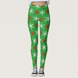 Legging Padrão de flocos de neve vermelhos e verdes