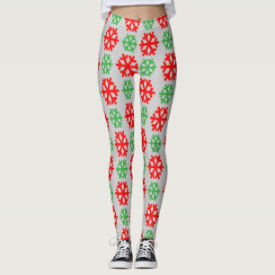 Legging Padrão de flocos de neve vermelhos e verdes