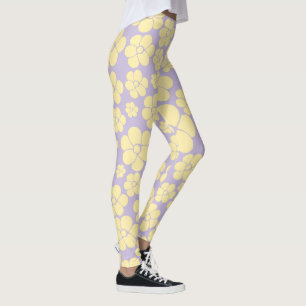 Legging Padrão de Flor - Amarelo e Púrpura Pastel