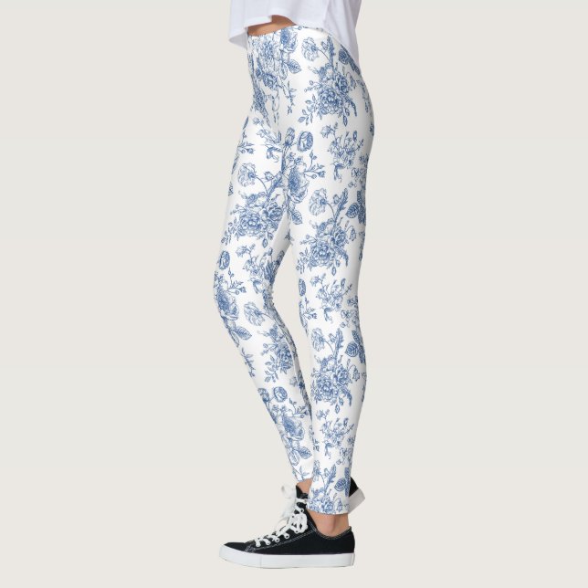 Legging Padrão de Flor Azul (Esquerda)
