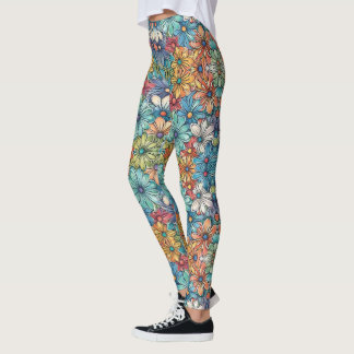 Legging Padrão de flor azul