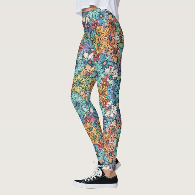 Legging Padrão de flor azul (Esquerda)