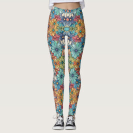 Legging Padrão de flor azul