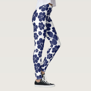 Legging Padrão de Flor - Azul e Branco